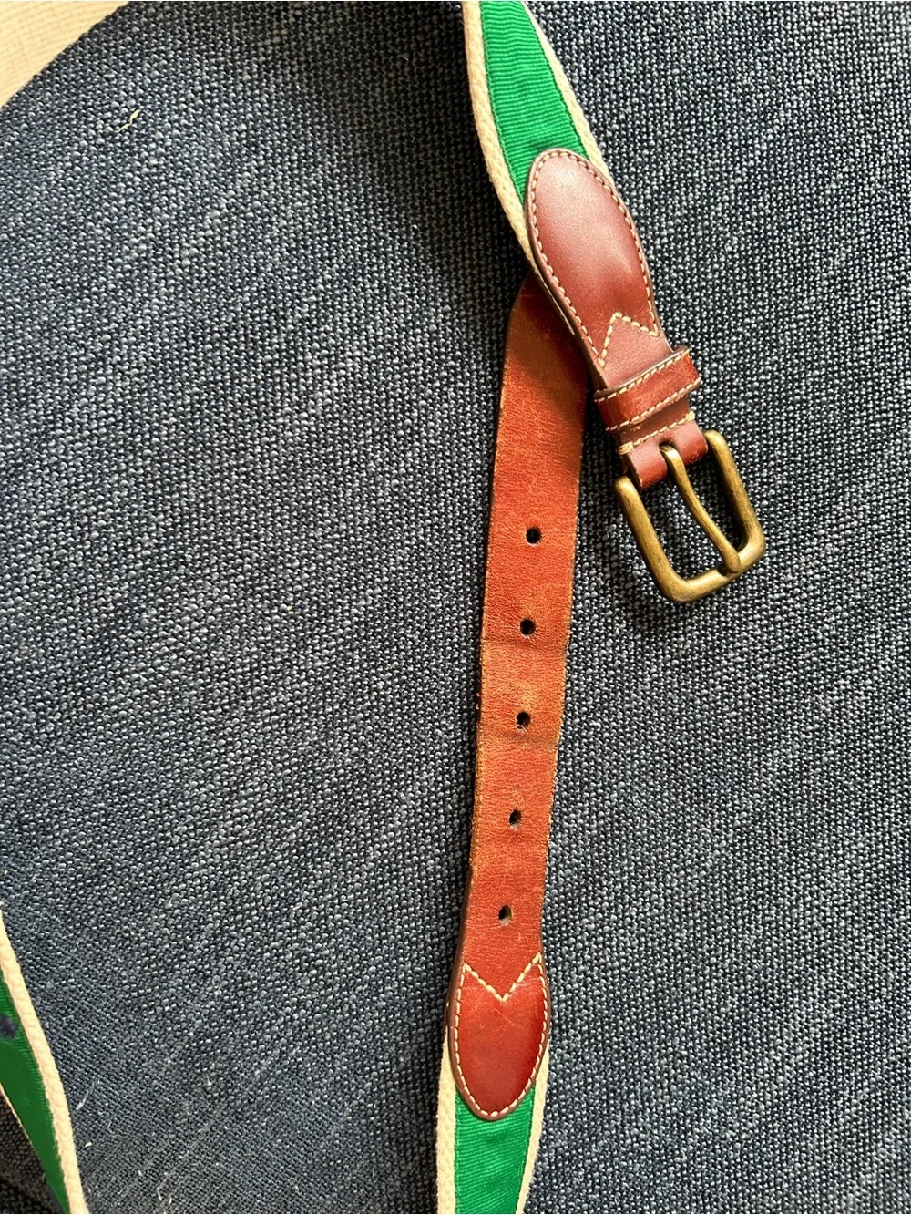 Vintage j crew Green Embroidered Web Belt with Leather Trim and Roosters! - Picture 6 of 6